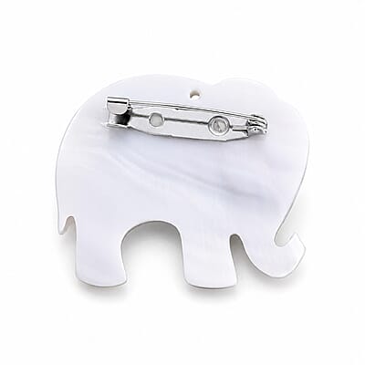Mother of Pearl and Abalone Shell Elephant Brooch in Silvertone