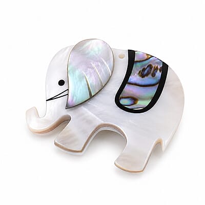 Mother of Pearl and Abalone Shell Elephant Brooch in Silvertone