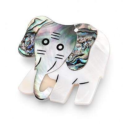 Mother of Pearl and Abalone Shell Elephant Brooch in Silvertone