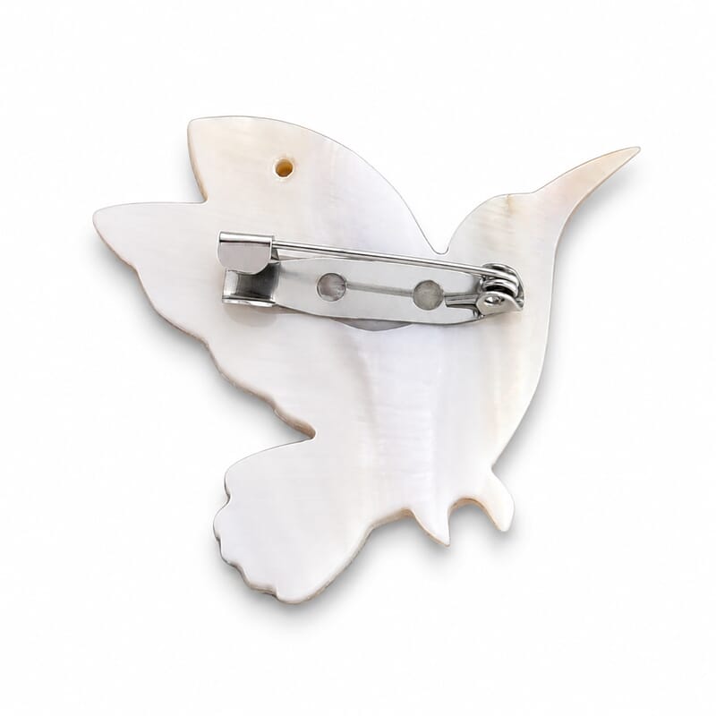 Mother of Pearl and Abalone Shell Hummingbird Brooch in Silvertone
