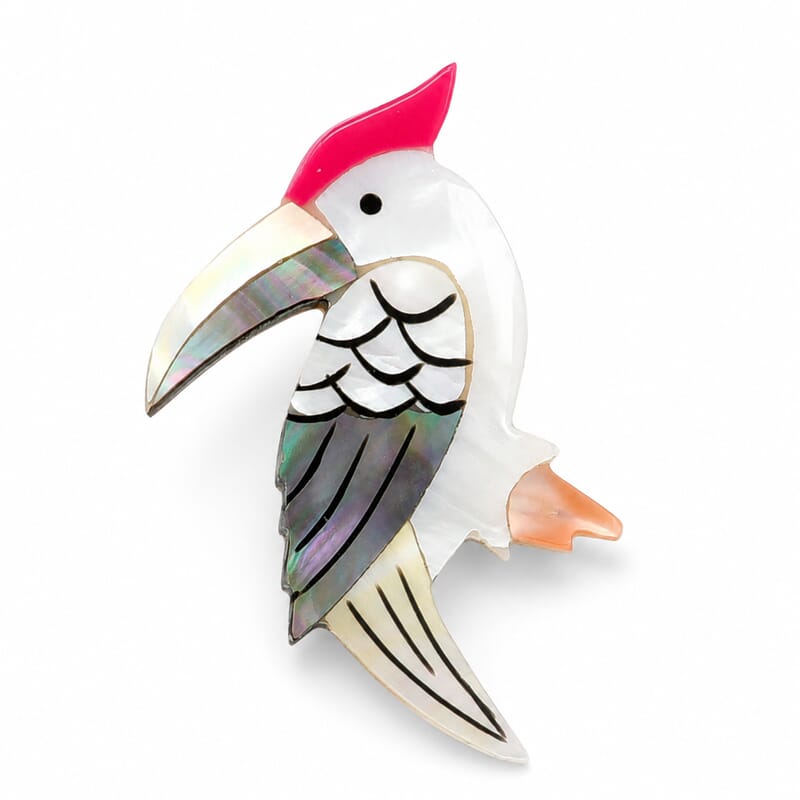 Mother of Pearl, Abalone Shell Hummingbird Brooch in Silvertone