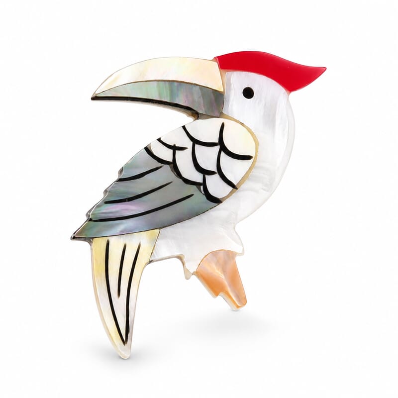 Mother of Pearl, Abalone Shell Hummingbird Brooch in Silvertone