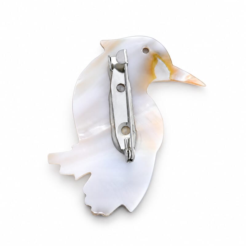 Mother of Pearl and Abalone Shell Hummingbird Brooch in Silvertone