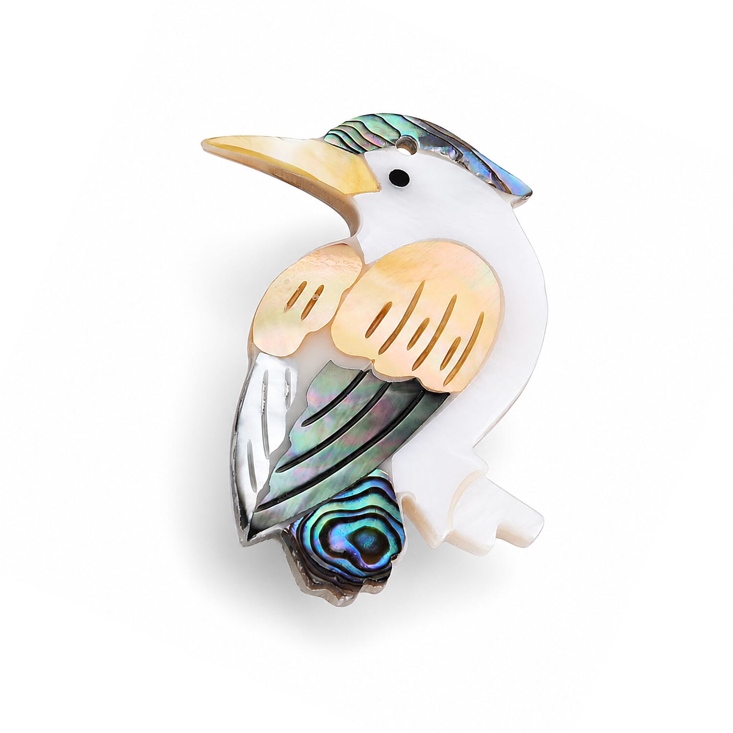 Mother of Pearl and Abalone Shell Hummingbird Brooch in Silvertone