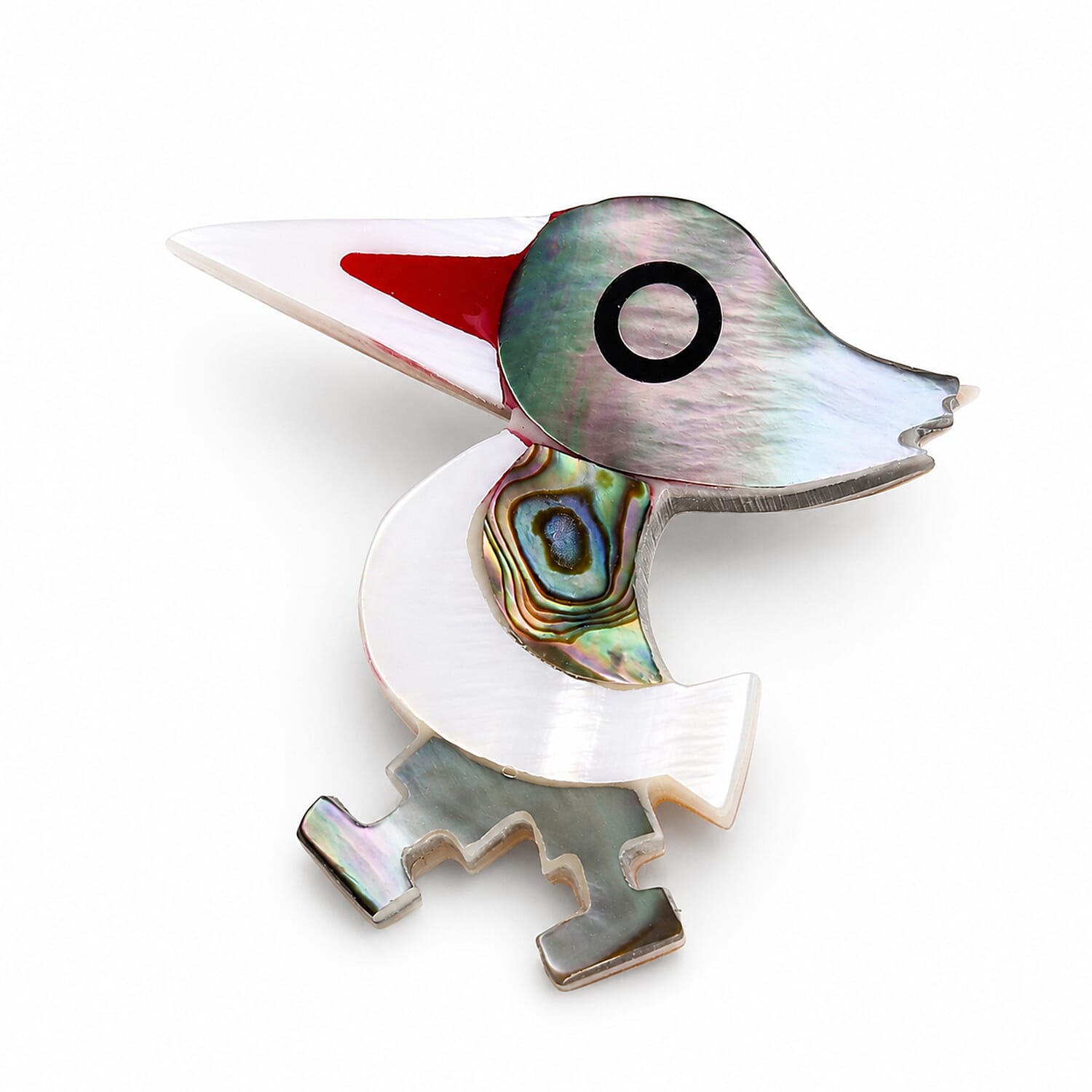 Mother of Pearl and Abalone Shell Hummingbird Brooch in Silvertone