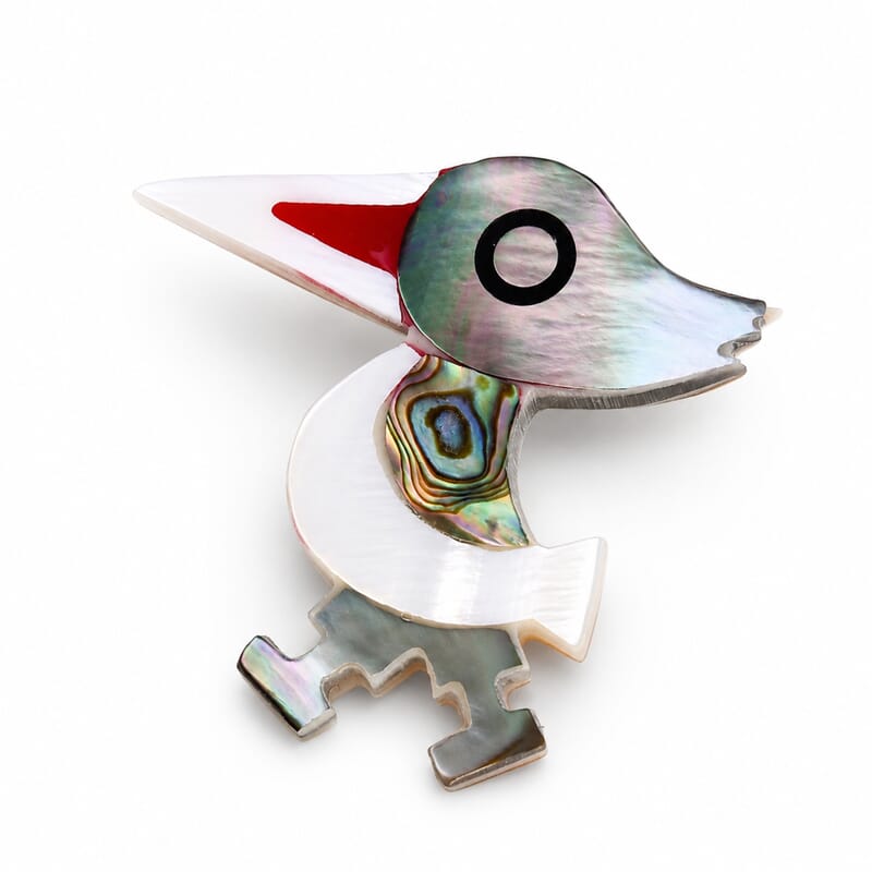 Mother of Pearl and Abalone Shell Hummingbird Brooch in Silvertone