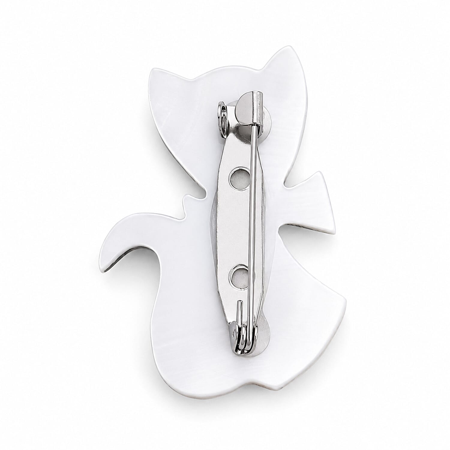 Mother of Pearl and Abalone Shell Cat Brooch in Silvertone