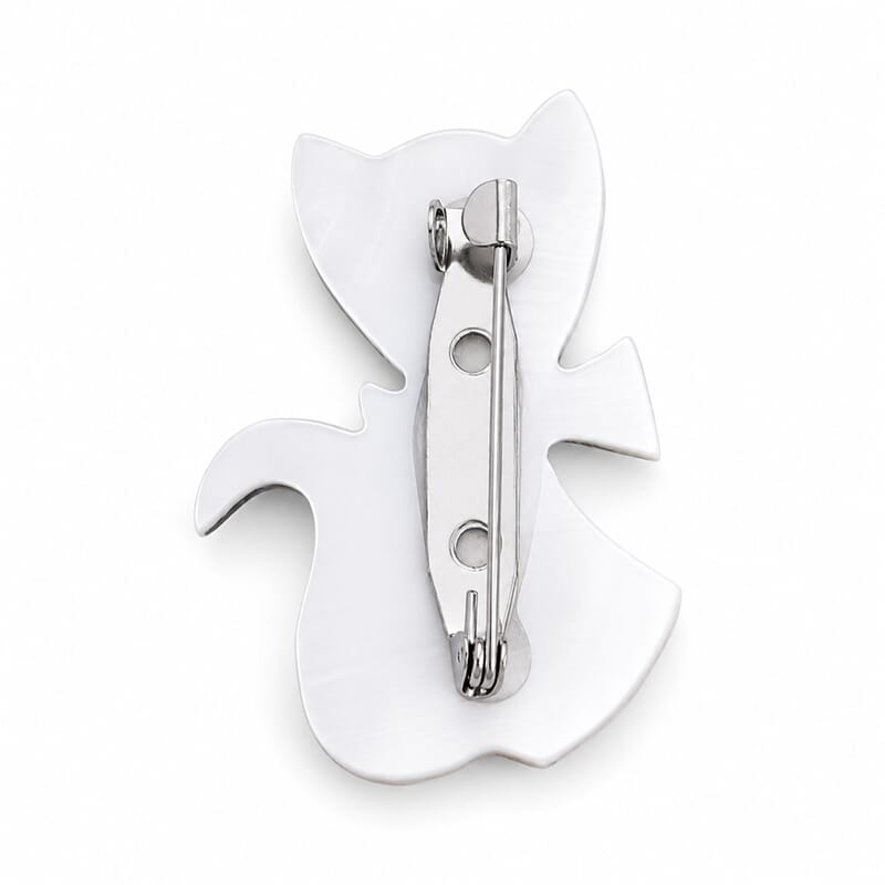 Mother of Pearl and Abalone Shell Cat Brooch in Silvertone