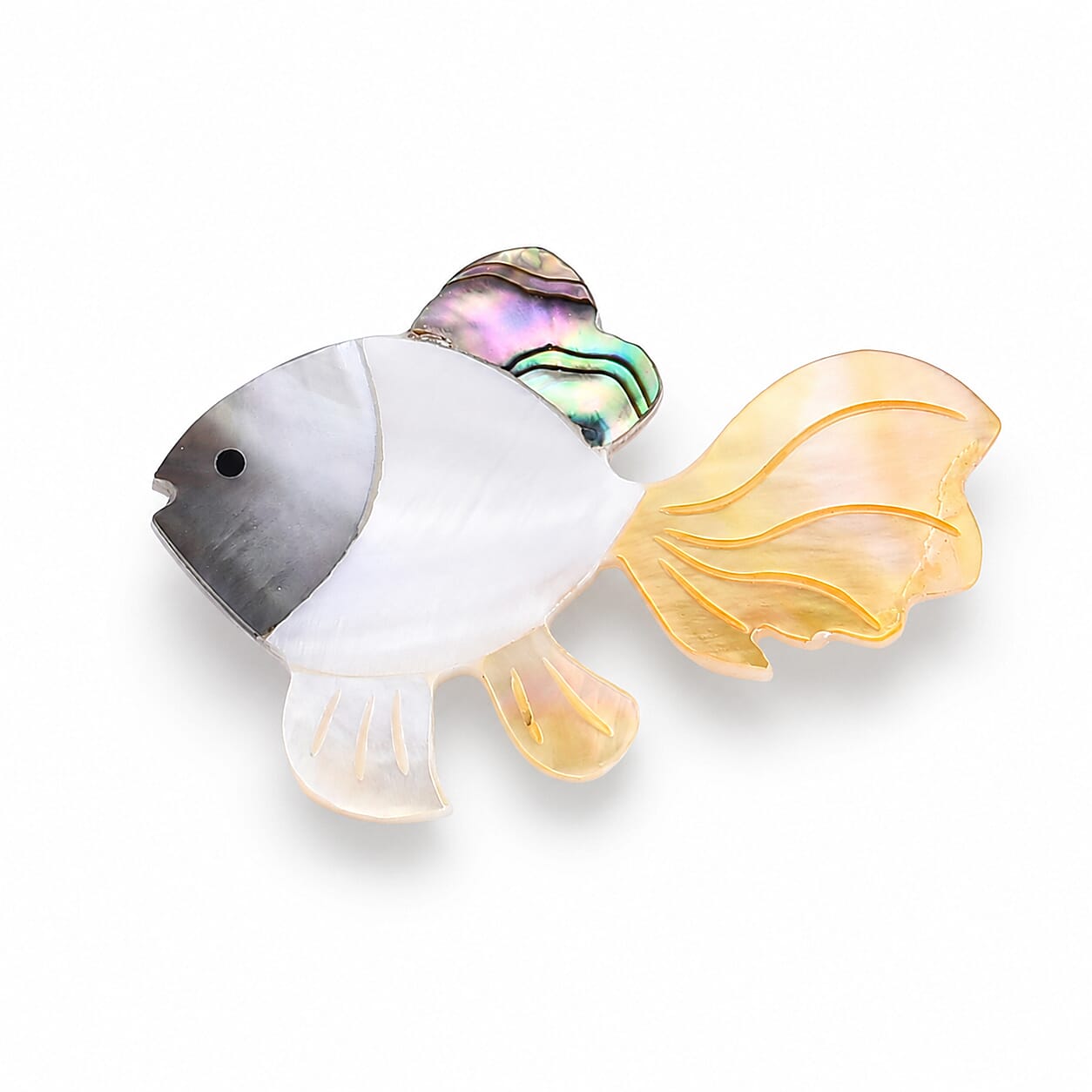 Mother of Pearl and Abalone Shell Fish Brooch in Silvertone