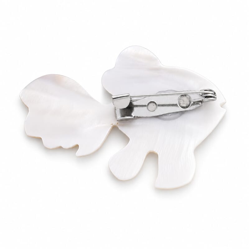 Mother of Pearl and Abalone Shell Fish Brooch in Silvertone