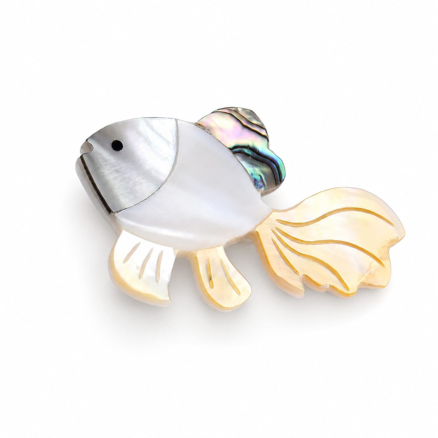 Mother of Pearl and Abalone Shell Fish Brooch in Silvertone