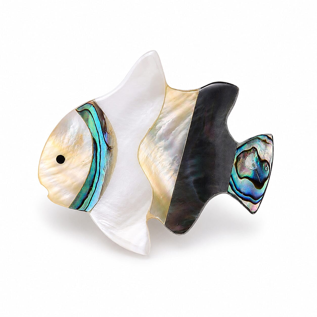 Mother of Pearl and Abalone Shell Fish Brooch in Silvertone