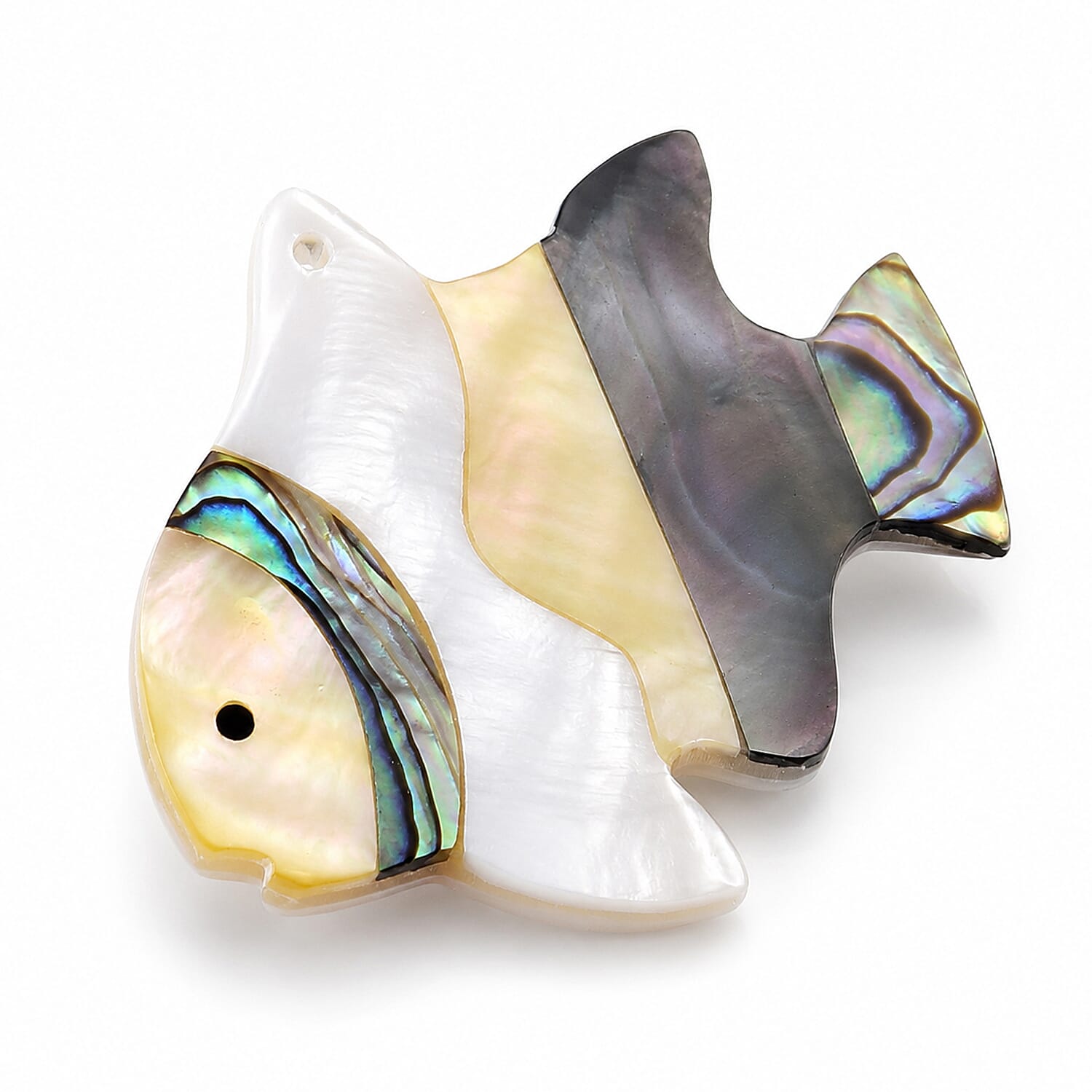 Mother of Pearl and Abalone Shell Fish Brooch in Silvertone