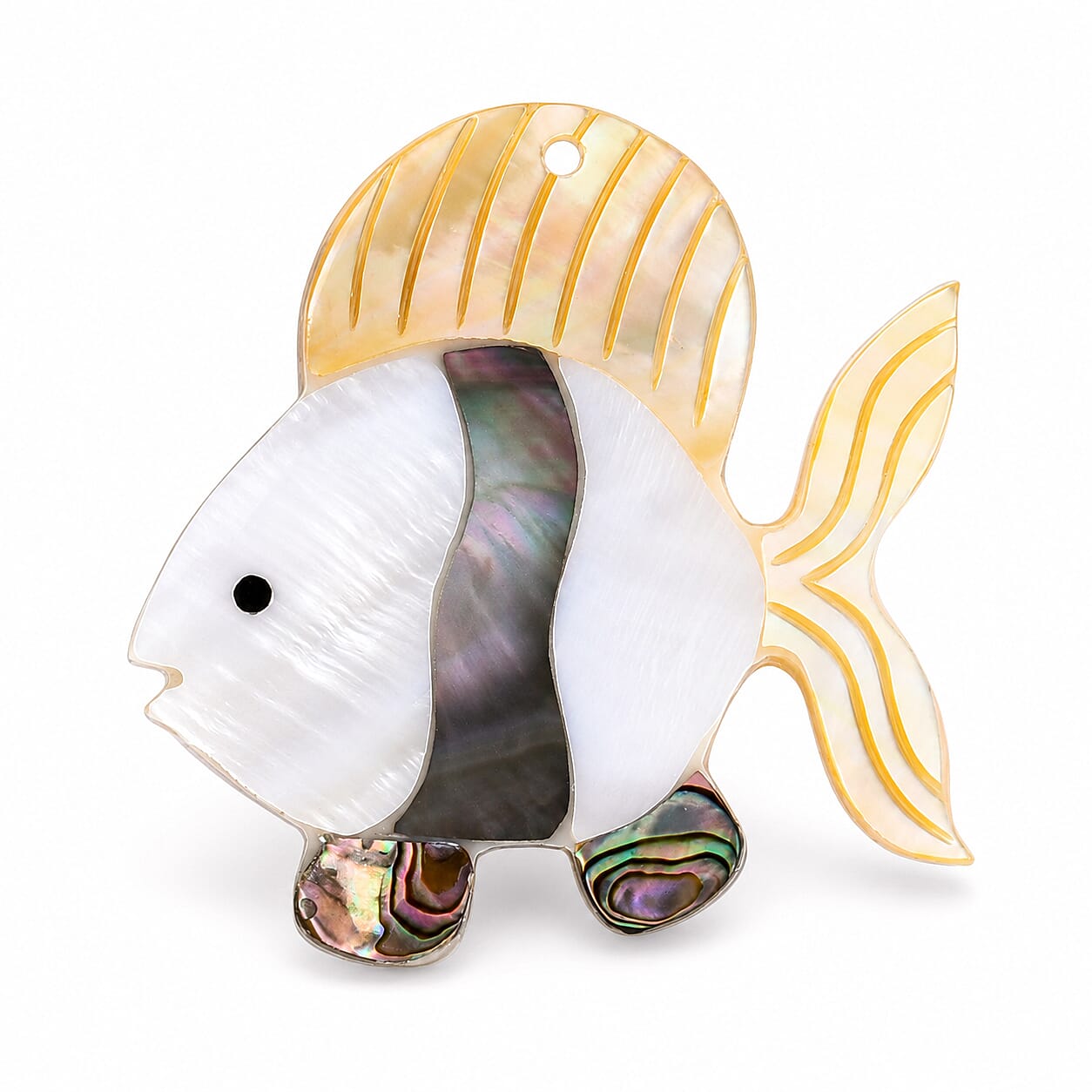 Mother of Pearl and Abalone Shell Fish Brooch in Silvertone