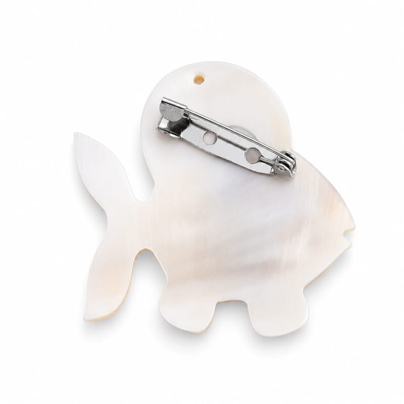 Mother of Pearl and Abalone Shell Fish Brooch in Silvertone