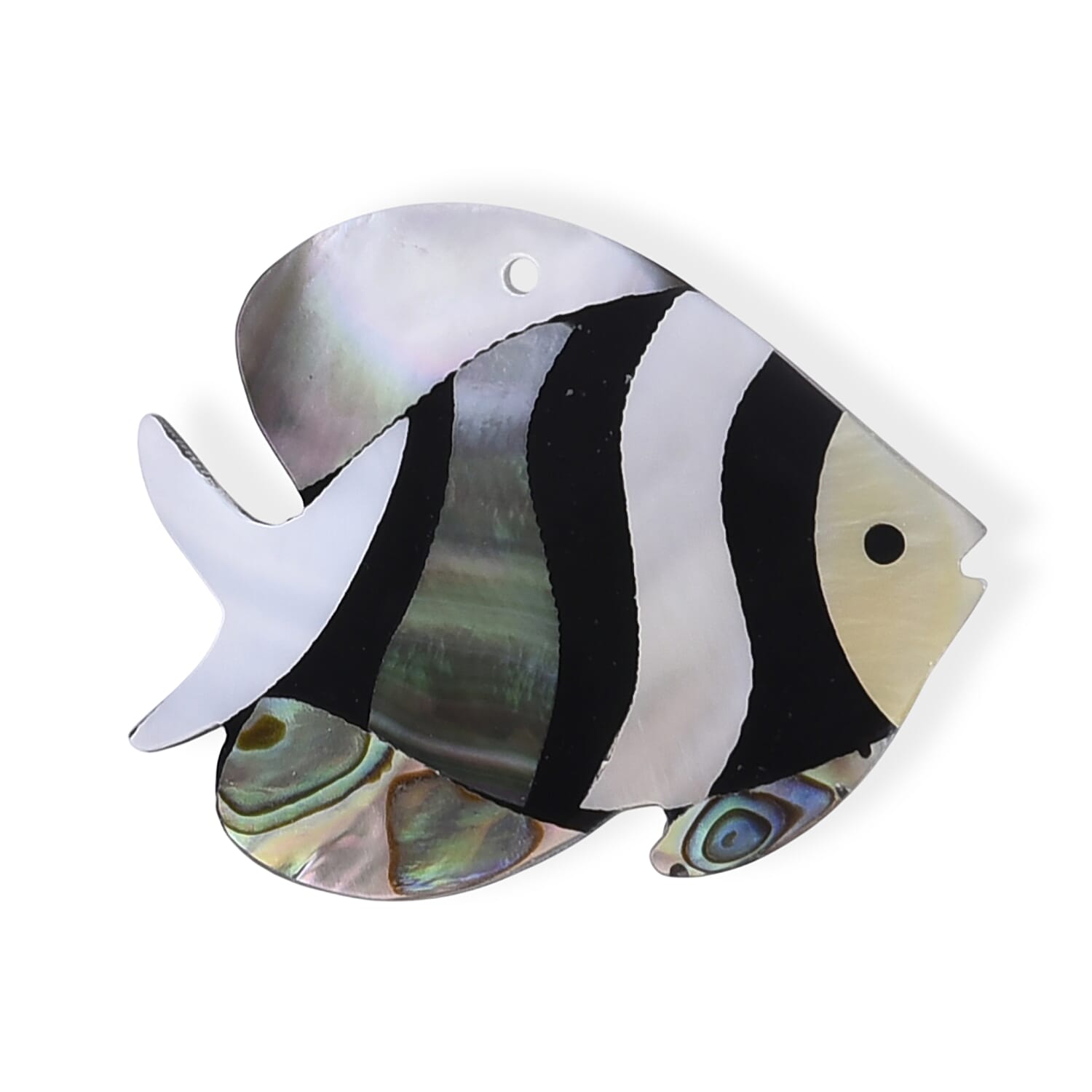 Mother of Pearl and Abalone Shell Fish Brooch in Silvertone