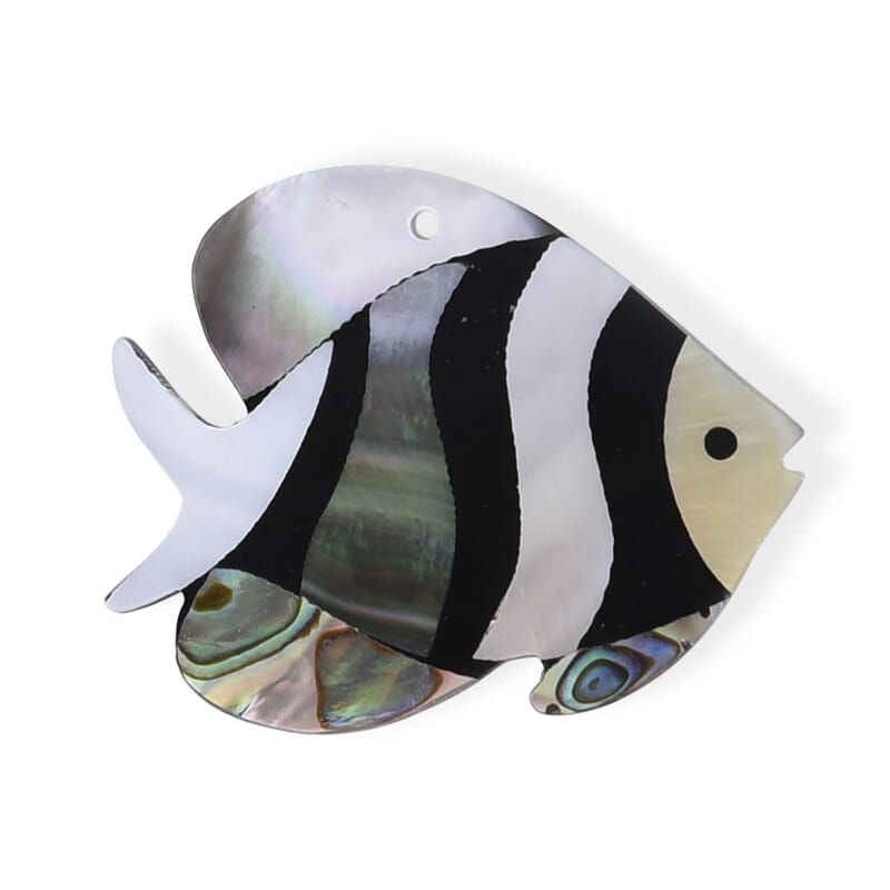 Mother of Pearl and Abalone Shell Fish Brooch in Silvertone
