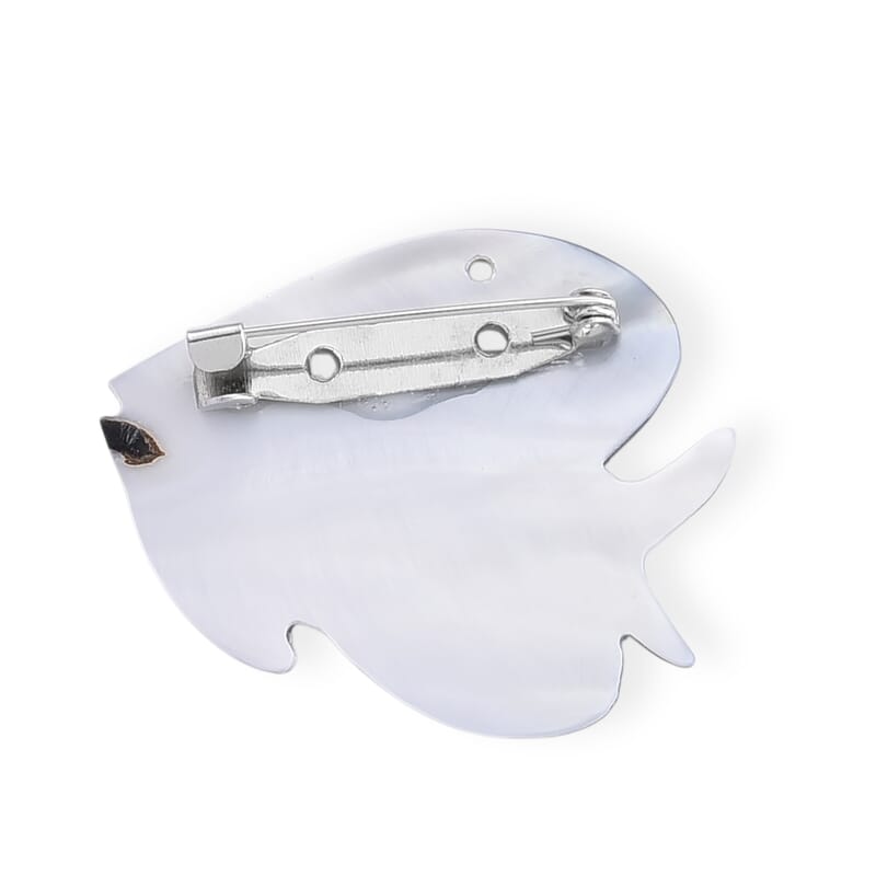 Mother of Pearl and Abalone Shell Fish Brooch in Silvertone