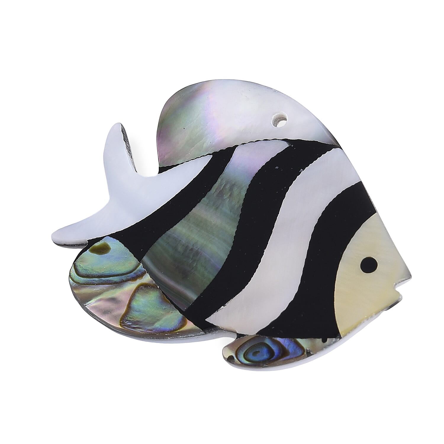 Mother of Pearl and Abalone Shell Fish Brooch in Silvertone
