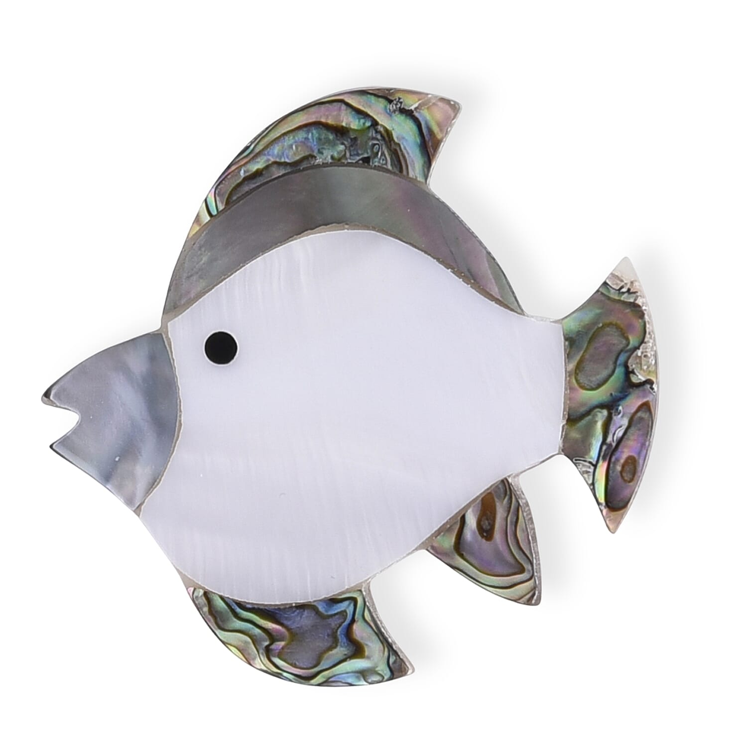 Mother of Pearl, Abalone Shell Fish Brooch in Silvertone