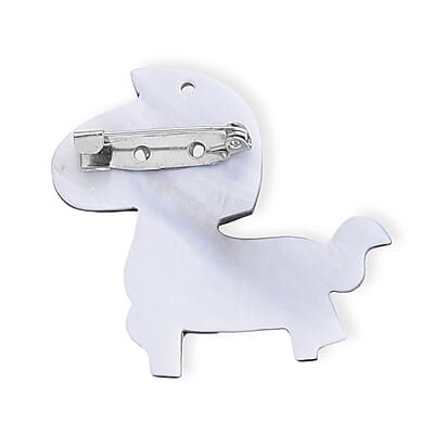 Mother of Pearl and Abalone Shell Dog Brooch in Silvertone