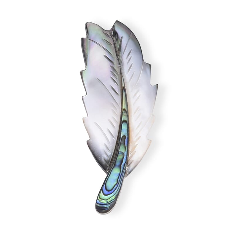 Mother of Pearl and Abalone Shell Feather Brooch in Silvertone