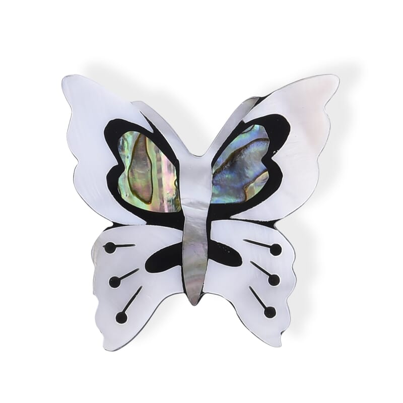 Mother of Pearl and Abalone Shell Butterfly Brooch in Silvertone