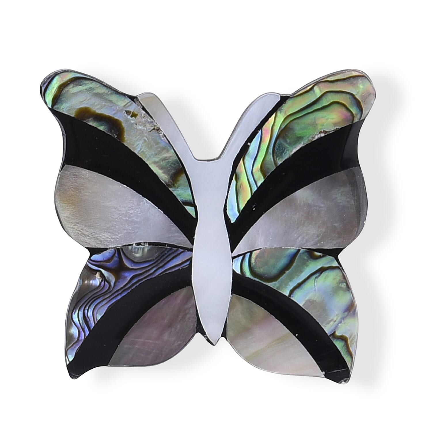 Mother of Pearl and Abalone Shell Butterfly Brooch in Silvertone