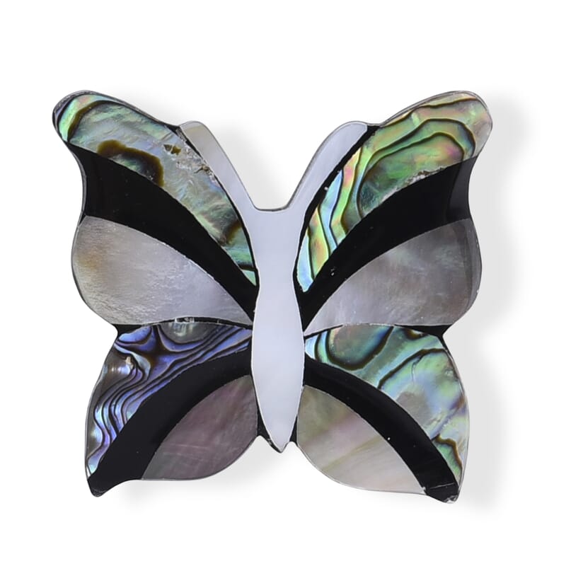 Mother of Pearl and Abalone Shell Butterfly Brooch in Silvertone