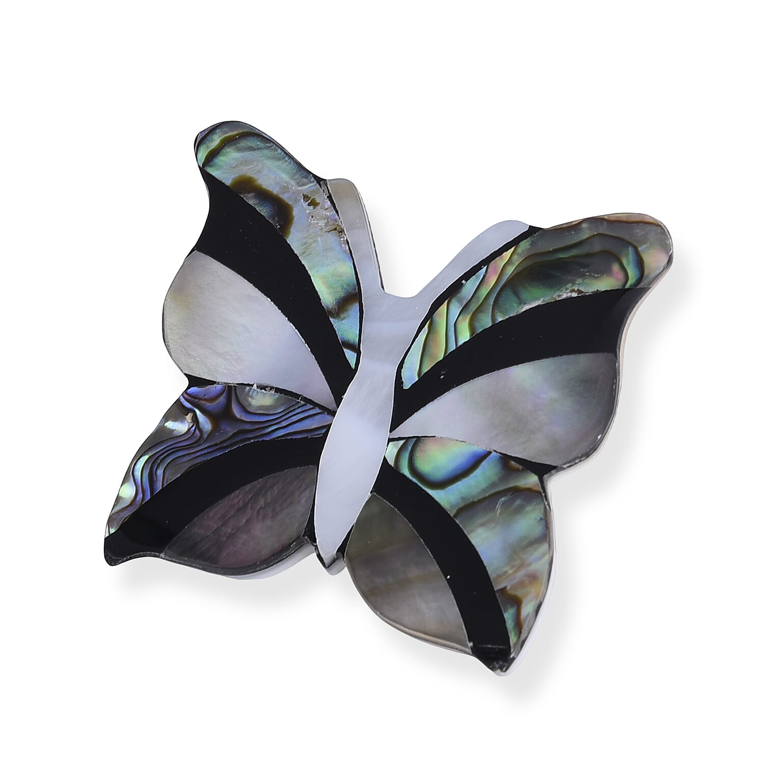 Mother of Pearl and Abalone Shell Butterfly Brooch in Silvertone