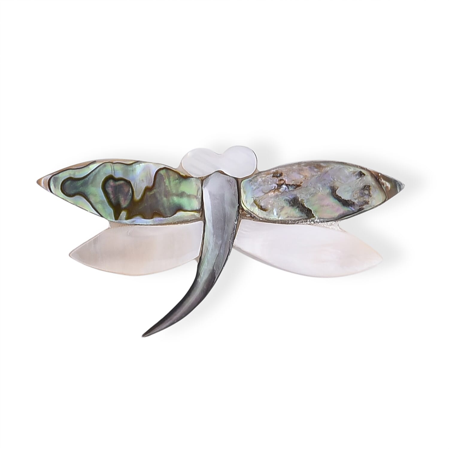 Mother of Pearl and Abalone Shell Butterfly Brooch in Silvertone