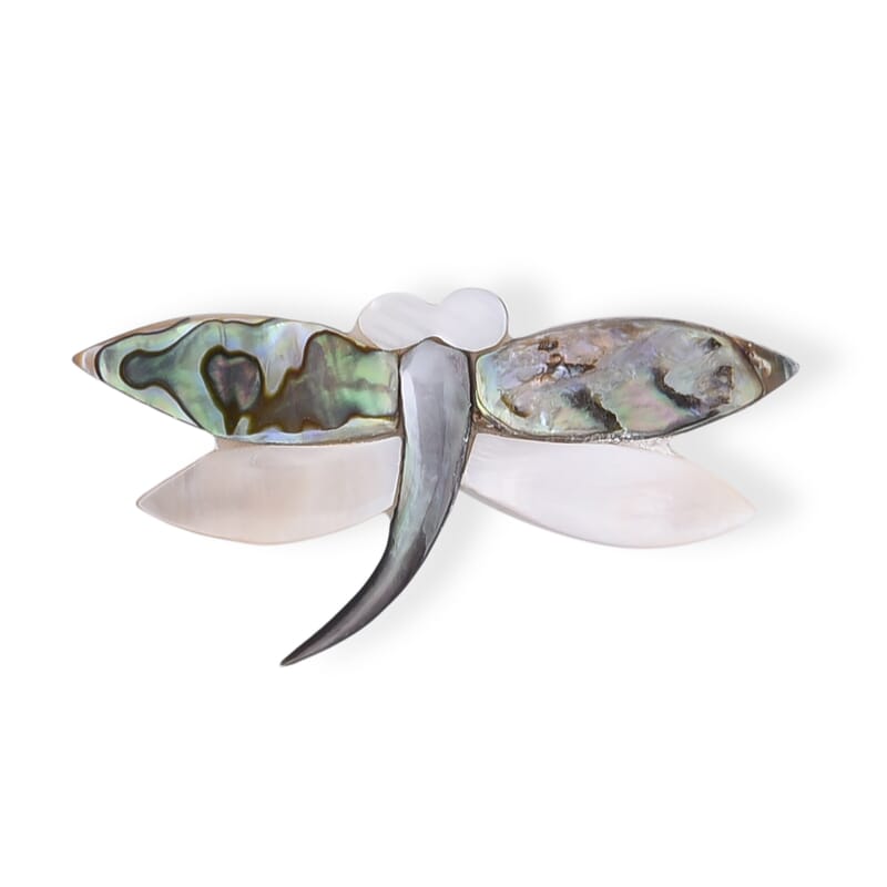 Mother of Pearl and Abalone Shell Butterfly Brooch in Silvertone