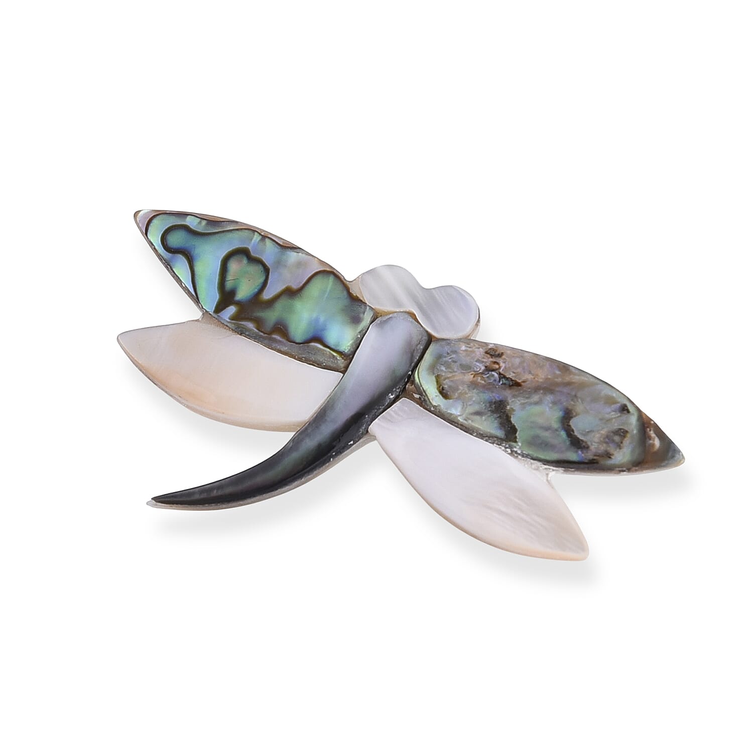 Mother of Pearl and Abalone Shell Butterfly Brooch in Silvertone