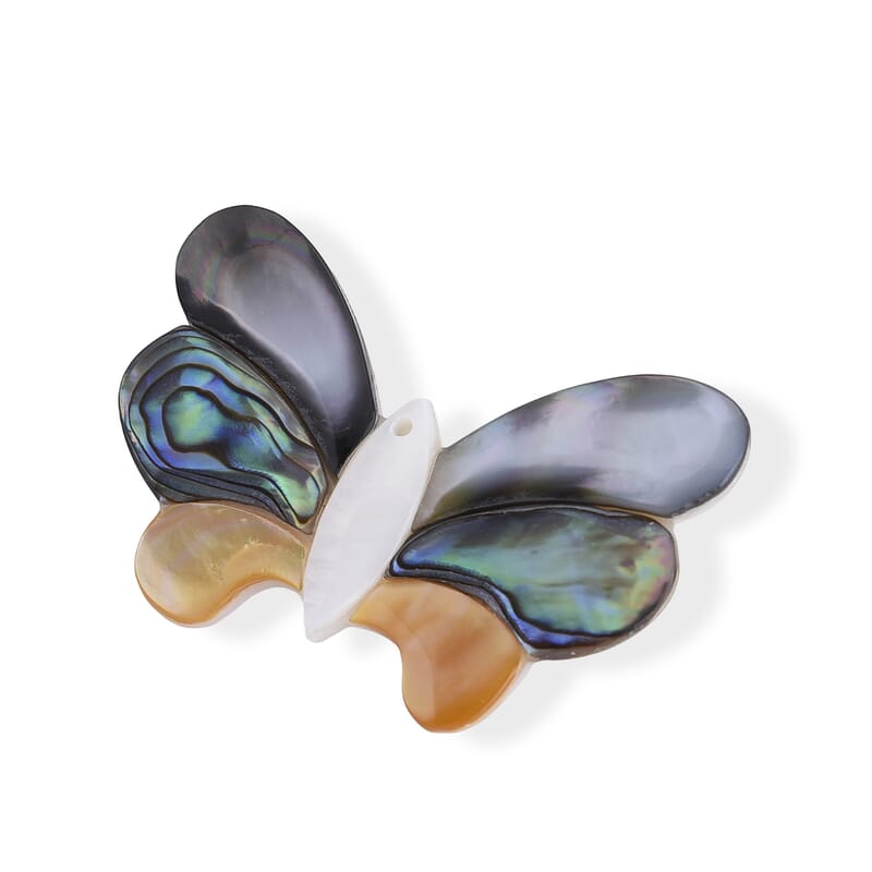 Mother of Pearl and Abalone Shell Butterfly Brooch in Silvertone
