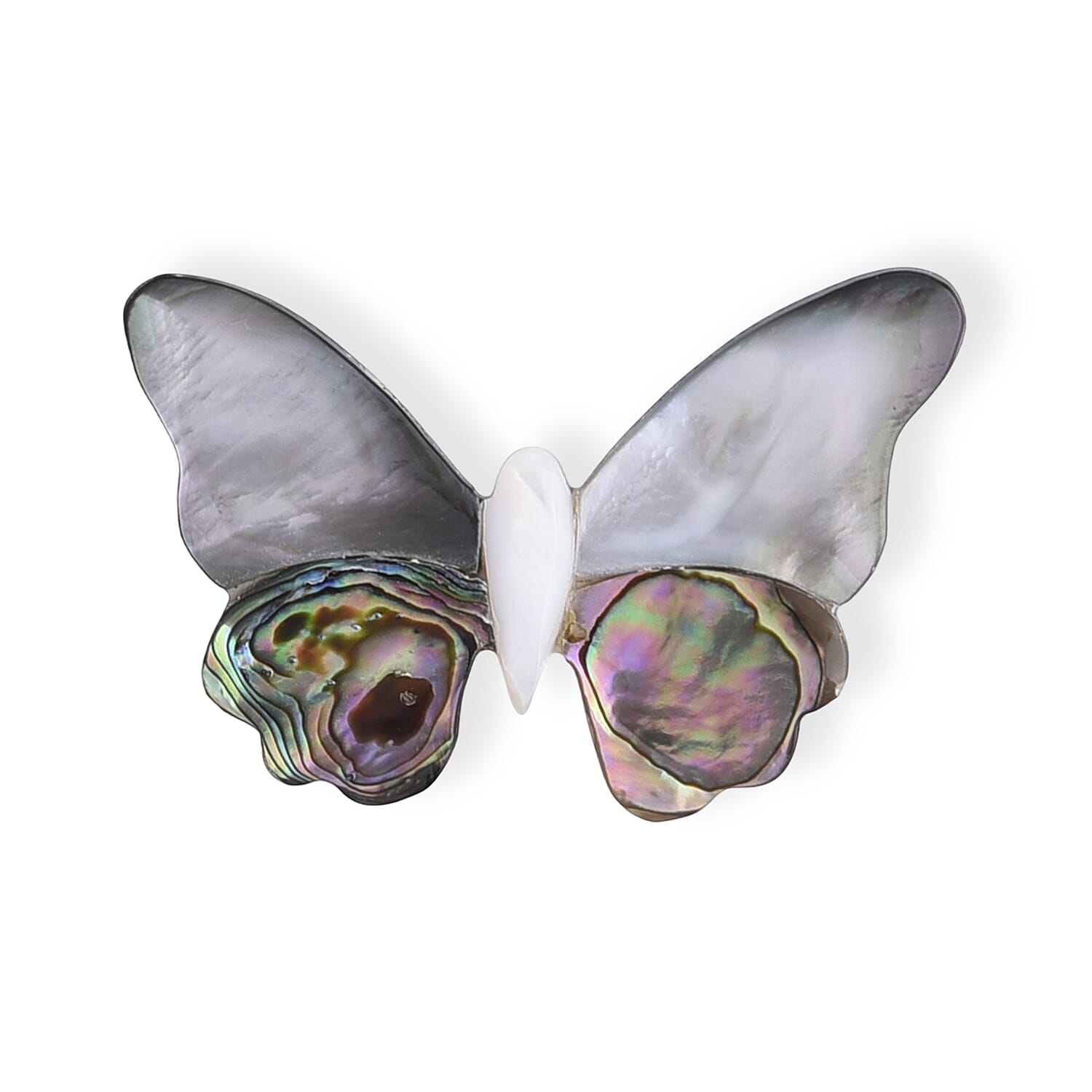 Mother of Pearl and Abalone Shell Butterfly Brooch in Silvertone