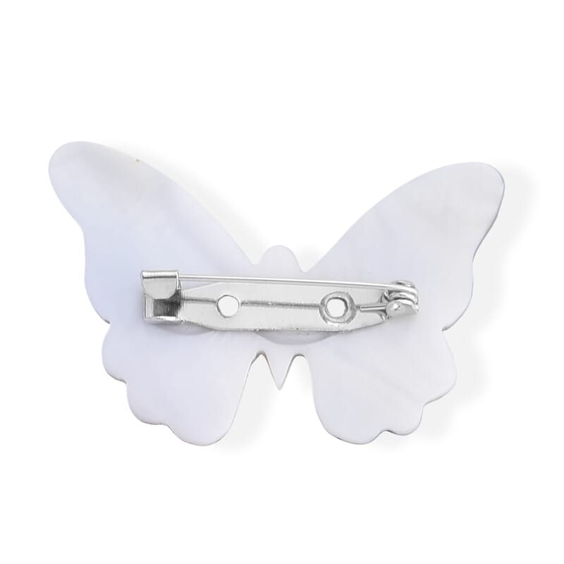 Mother of Pearl and Abalone Shell Butterfly Brooch in Silvertone