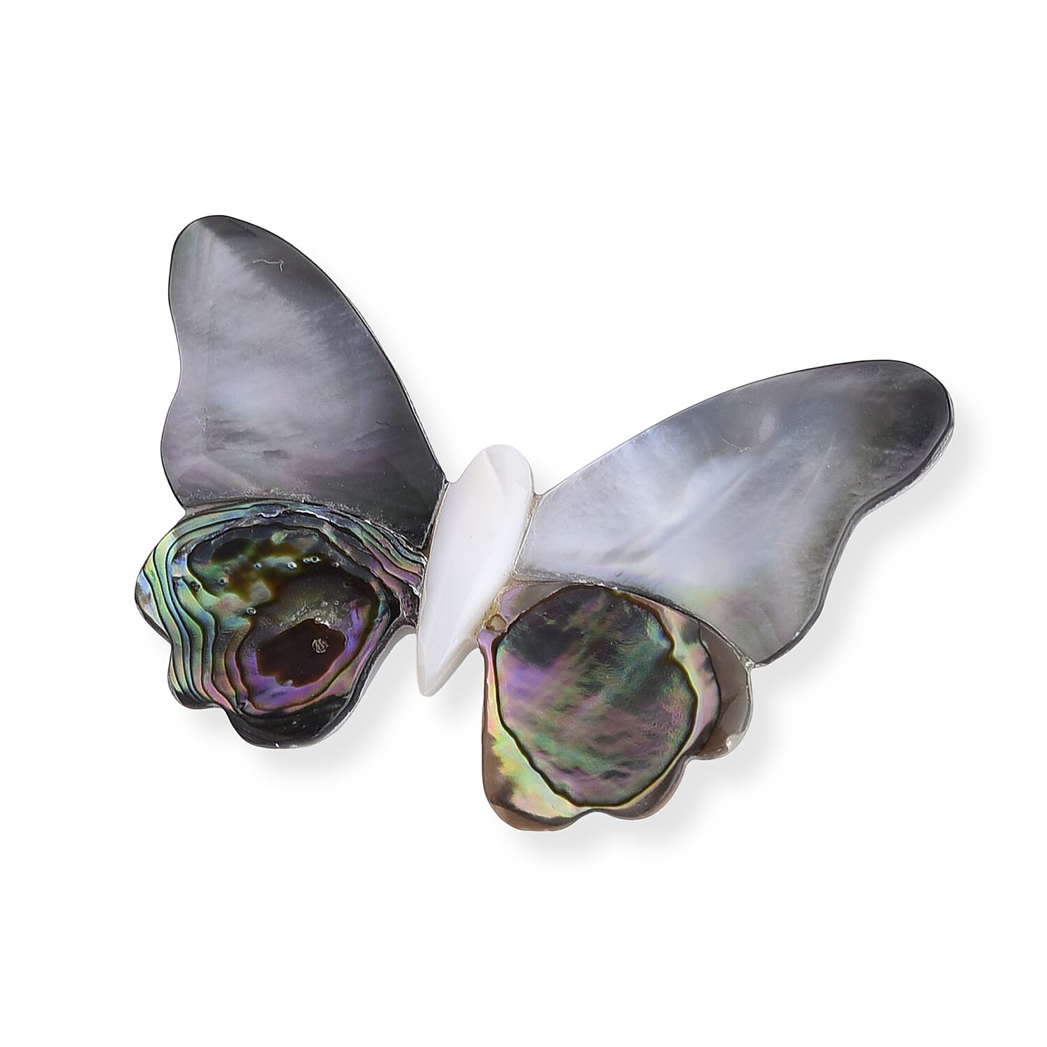 Mother of Pearl and Abalone Shell Butterfly Brooch in Silvertone
