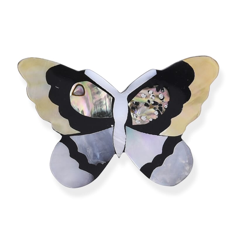 Mother of Pearl and Abalone Shell Butterfly Brooch in Silvertone