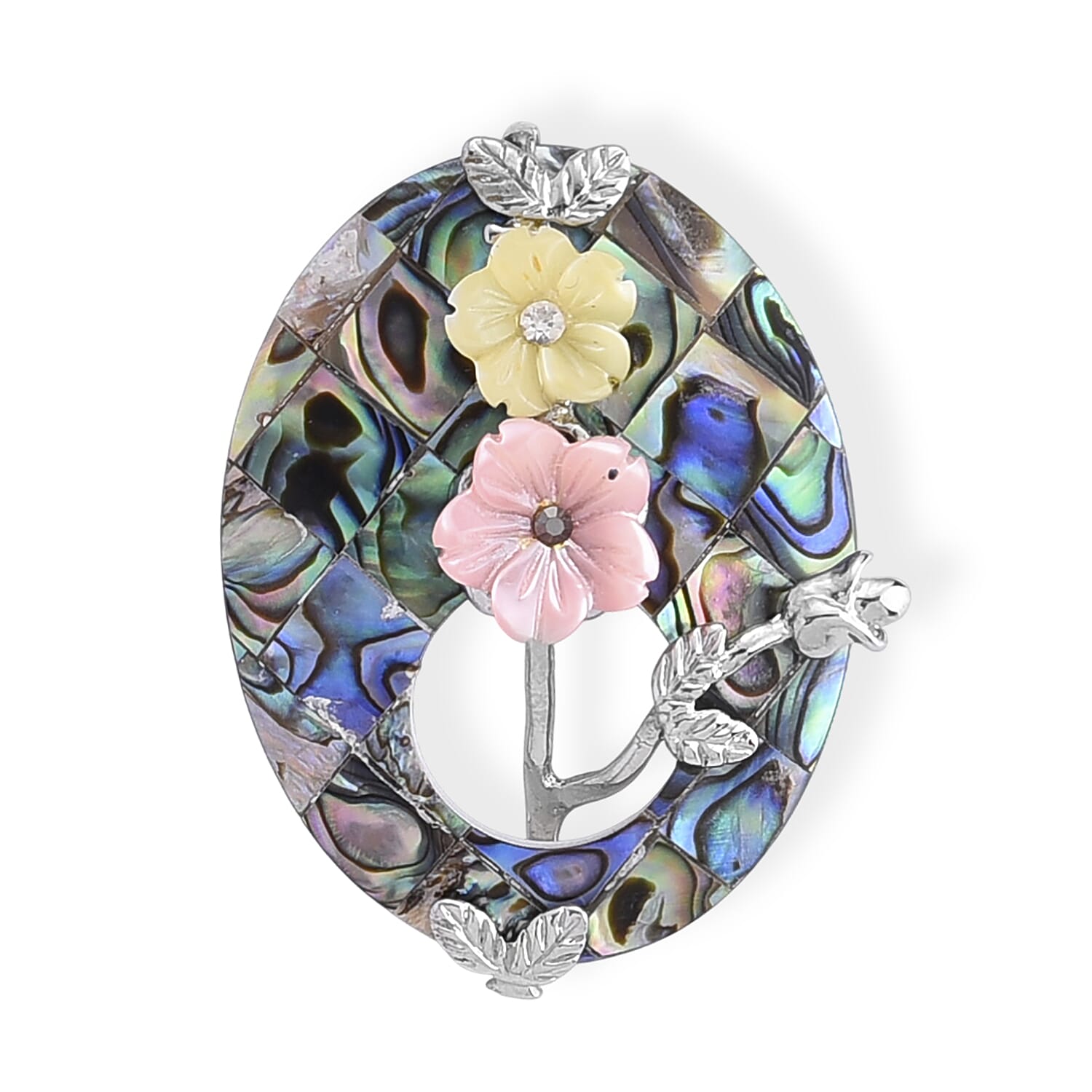 Multi Gemstone Flower Brooch in Silvertone