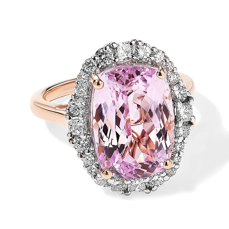 AAA Martha Rocha Kunzite and Luxuriant Lab Grown Diamond G-H SI 9.50 ctw Ring in 10K Rose Gold (Size 6.0) 4.15 Grams