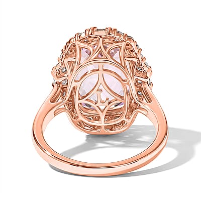 AAA Martha Rocha Kunzite and Luxuriant Lab Grown Diamond G-H SI 9.50 ctw Ring in 10K Rose Gold (Size 6.0) 4.15 Grams