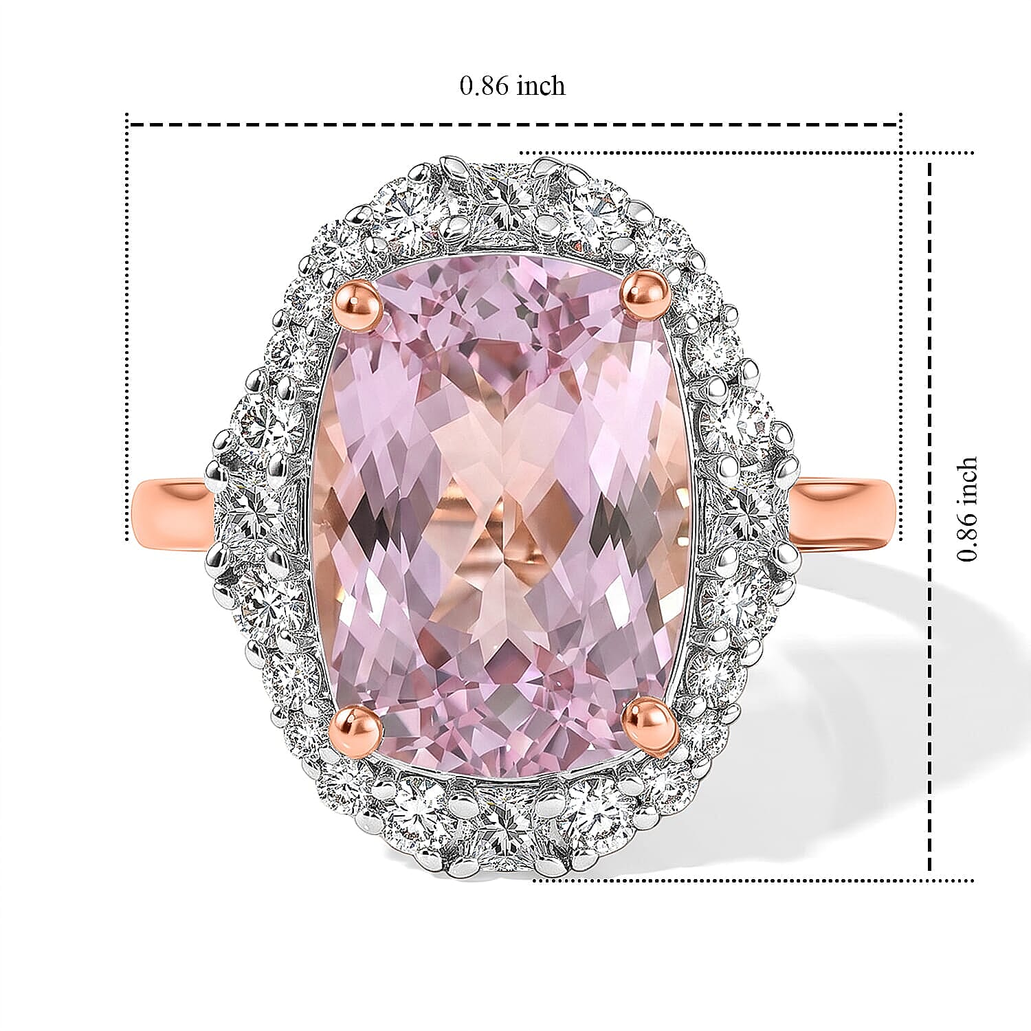 AAA Martha Rocha Kunzite and Luxuriant Lab Grown Diamond G-H SI 9.50 ctw Ring in 10K Rose Gold (Size 6.0) 4.15 Grams