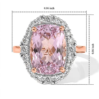 AAA Martha Rocha Kunzite and Luxuriant Lab Grown Diamond G-H SI 9.50 ctw Ring in 10K Rose Gold (Size 6.0) 4.15 Grams