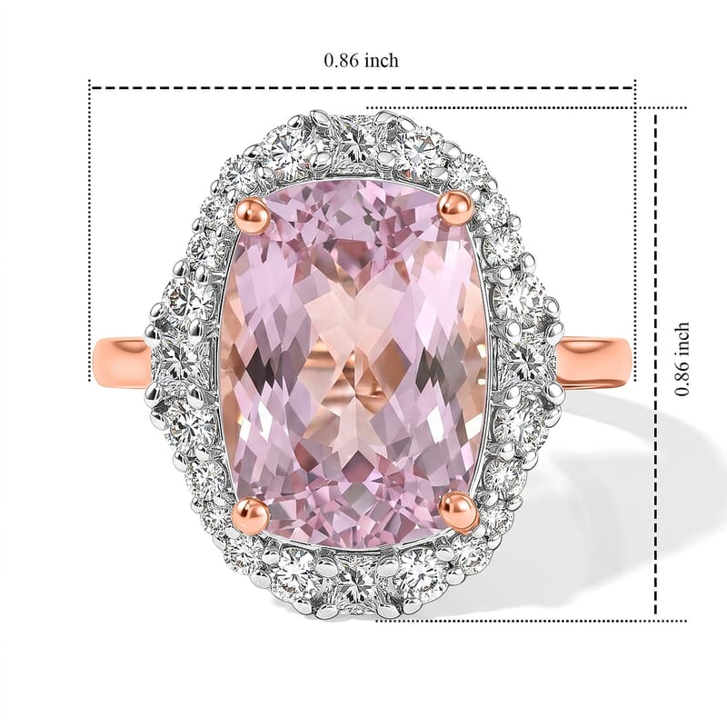 AAA Martha Rocha Kunzite and Luxuriant Lab Grown Diamond G-H SI 9.50 ctw Ring in 10K Rose Gold (Size 6.0) 4.15 Grams