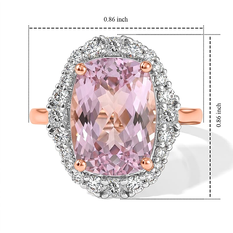 AAA Martha Rocha Kunzite and Luxuriant Lab Grown Diamond G-H SI 9.50 ctw Ring in 10K Rose Gold (Size 7.0) 4.15 Grams