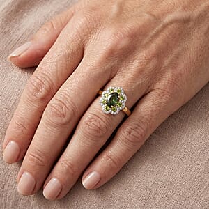 D'Joy Premium Malawi Green Sapphire and Multi Gemstone 1.00 ctw Royal Blossom Ring in 18K Vermeil Yellow Gold Over Sterling Silver (Size 10.0)