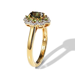 D'Joy Premium Malawi Green Sapphire and Multi Gemstone 1.00 ctw Royal Blossom Ring in 18K Vermeil Yellow Gold Over Sterling Silver (Size 10.0)