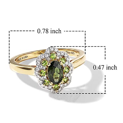 D'Joy Premium Malawi Green Sapphire and Multi Gemstone 1.00 ctw Royal Blossom Ring in 18K Vermeil Yellow Gold Over Sterling Silver (Size 5.0)