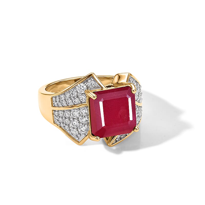 GP Niassa Ruby (FF) and White Zircon 7.85 ctw Ring in 18K Vermeil Yellow Gold Over Sterling Silver (Size 10.0)