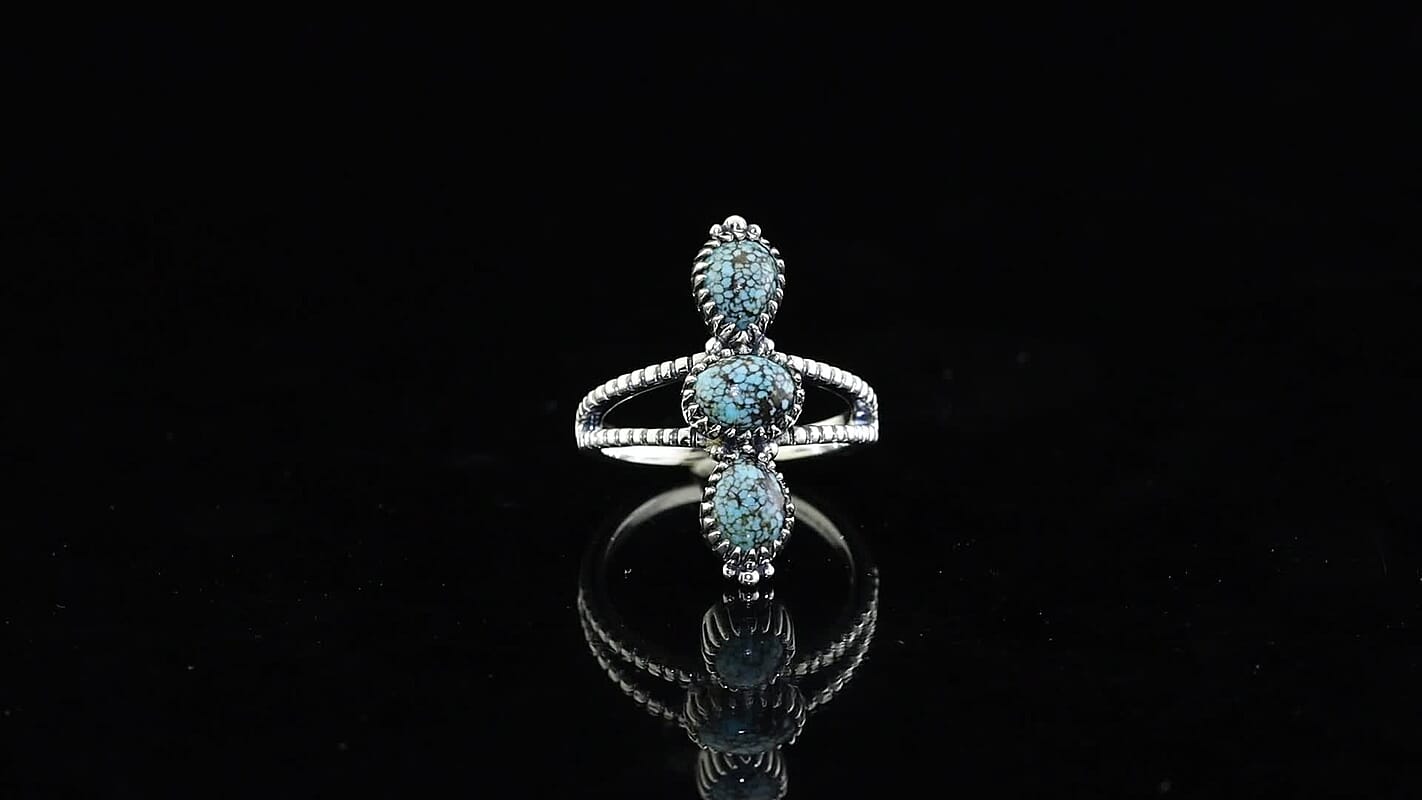 D'Joy Artisan Crafted Premium Spiderweb Turquoise 3 Stone Ring in Sterling Silver (Size 10.0) 2.30 ctw